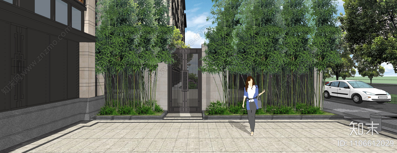 新中式住宅商业街景观su模型下载