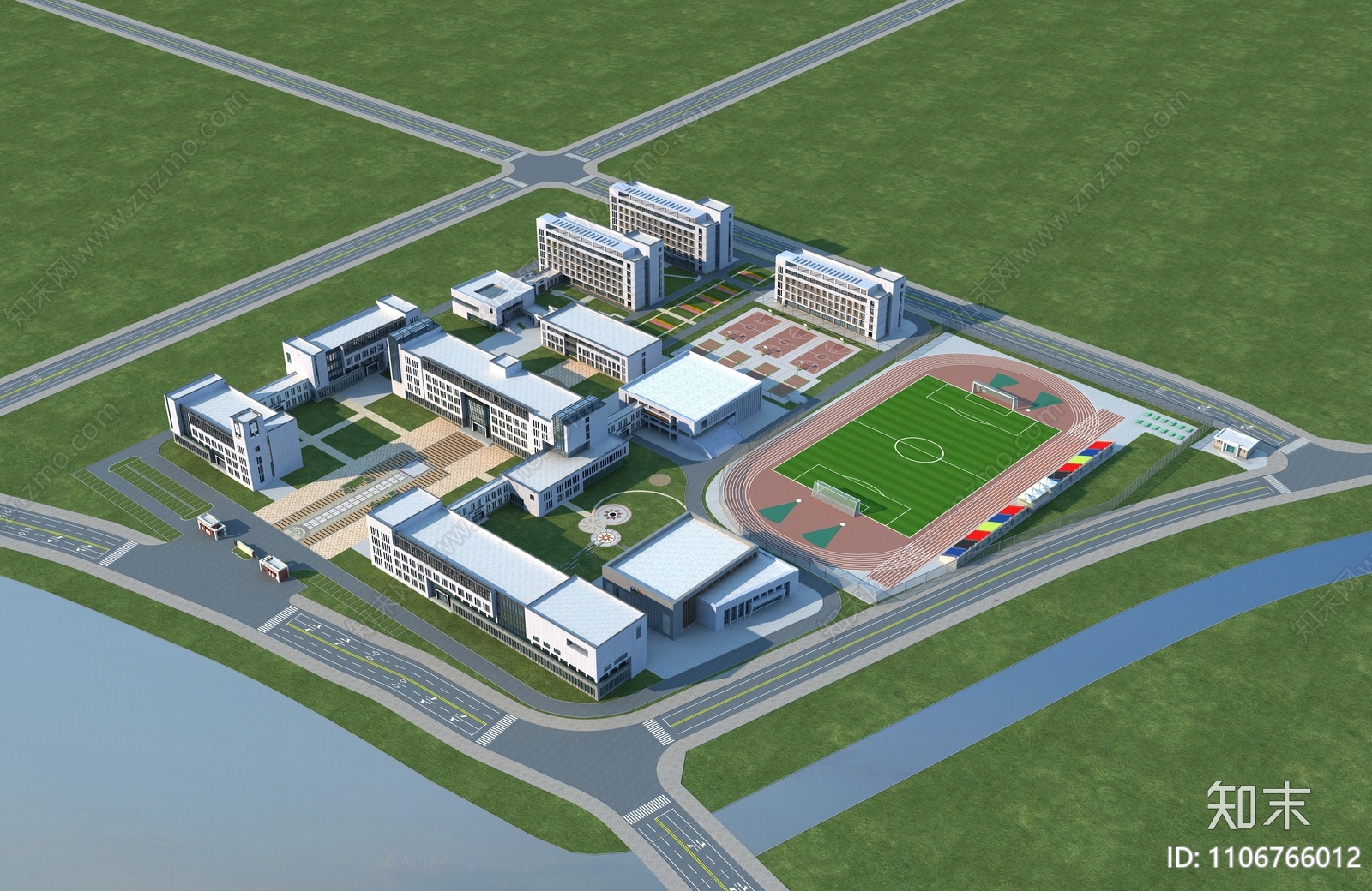 现代学校外观3d模型下载