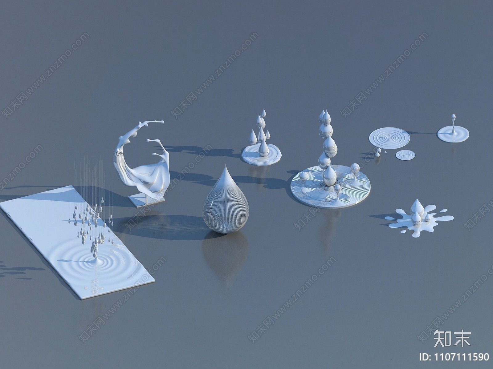 现代水滴雕塑3d模型下载