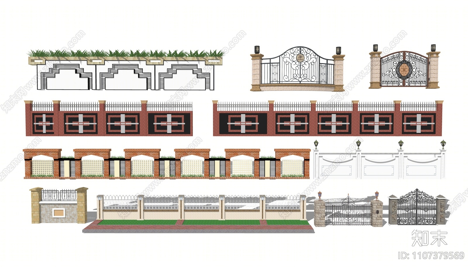 现代红砖围栏su模型下载