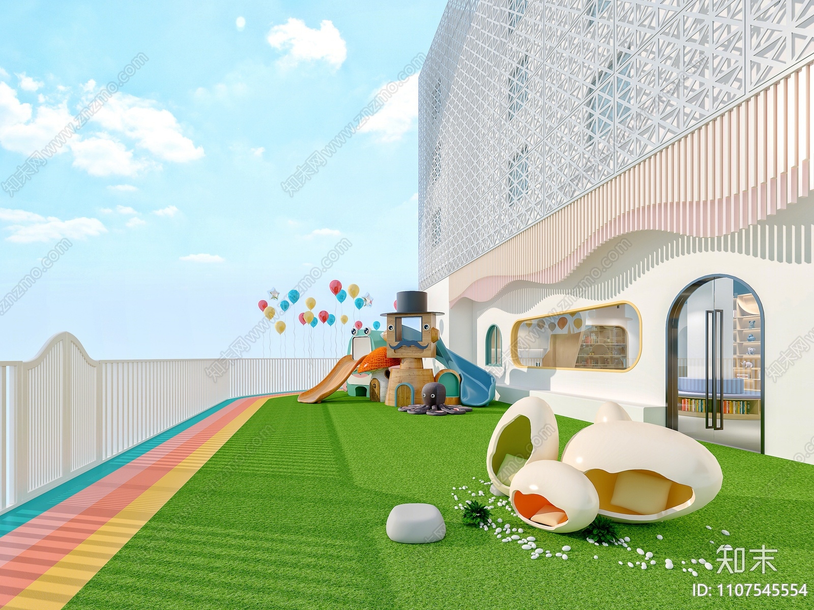 现代幼儿园户外游乐区3d模型下载