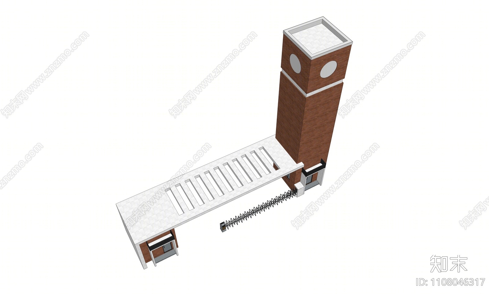 现代红砖风格学校大门su模型下载