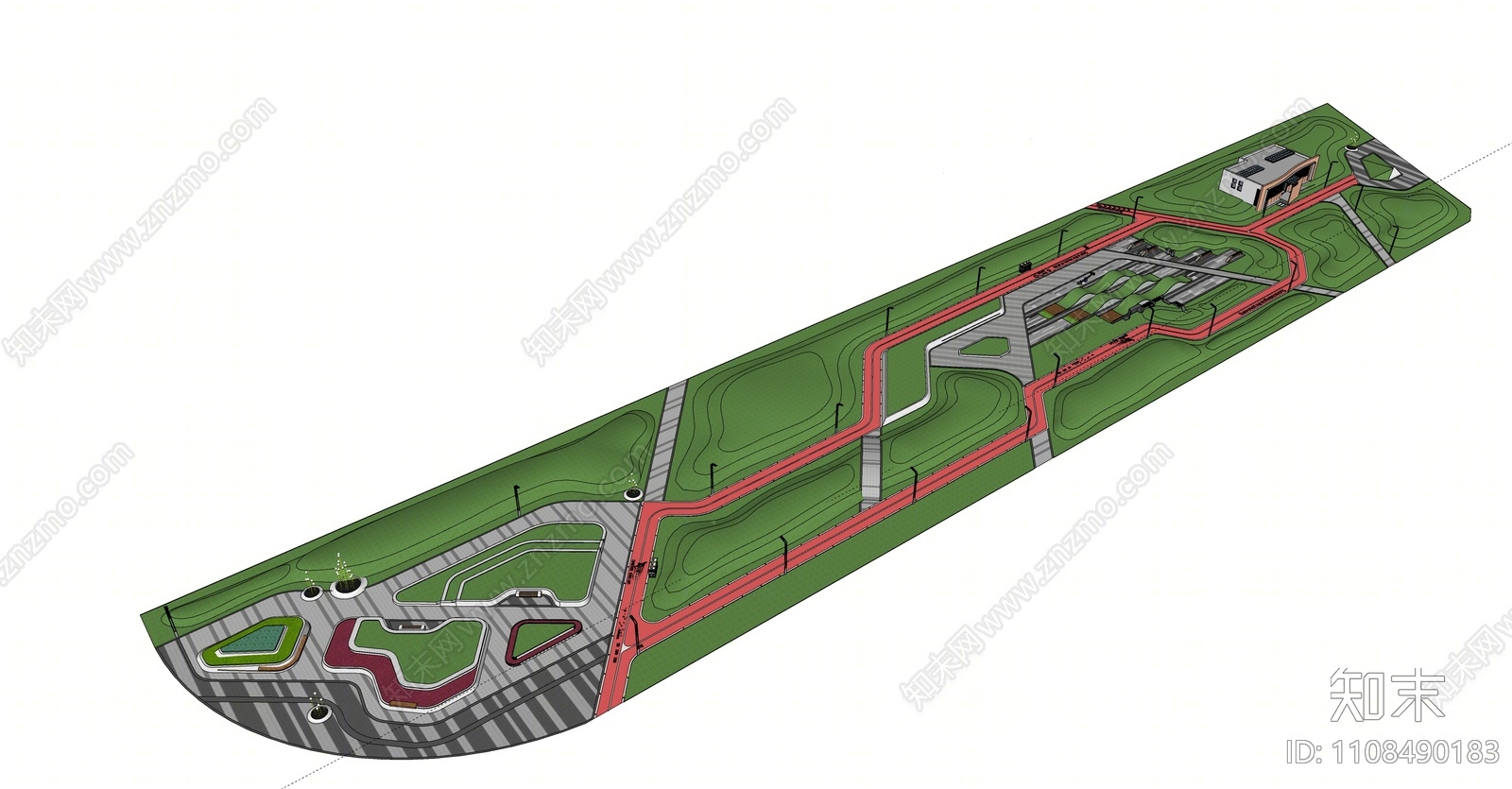 现代城市带状公园景观su模型下载