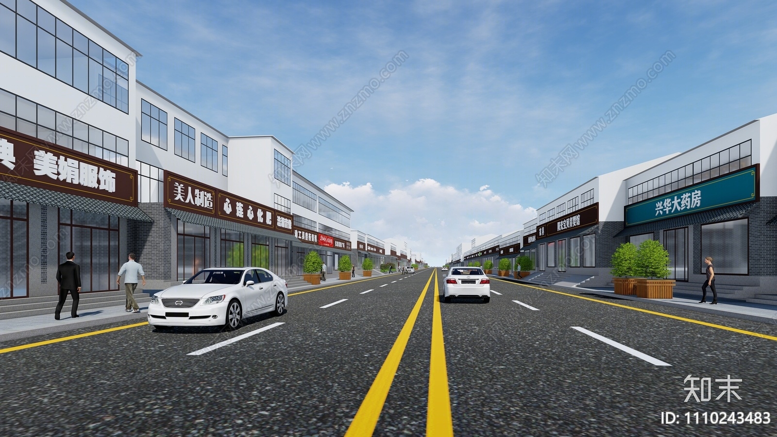 现代商业街su模型下载