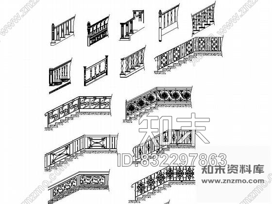 图块/节点全套楼梯及栏杆CAD图块下载cad施工图下载【ID:832297863】
