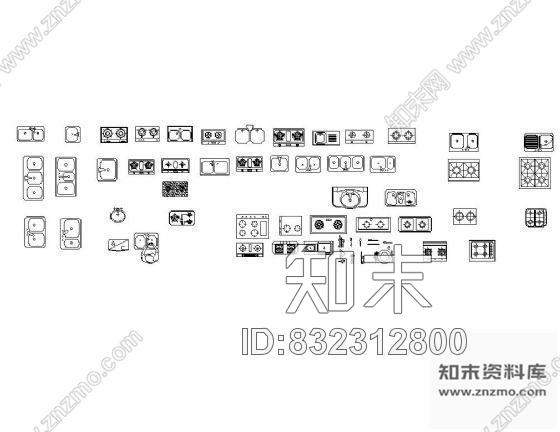 图块/节点厨房用品平面图块集cad施工图下载【ID:832312800】