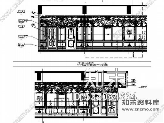 施工图南通白金五星级酒店奢华欧式法国厅贵宾室CAD装修图施工图下载【ID:532034634】