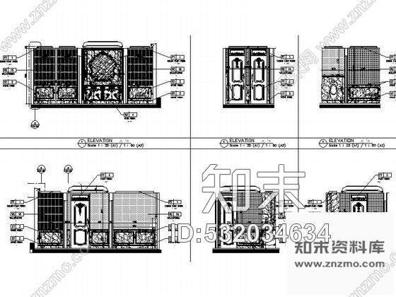 施工图南通白金五星级酒店奢华欧式法国厅贵宾室CAD装修图施工图下载【ID:532034634】