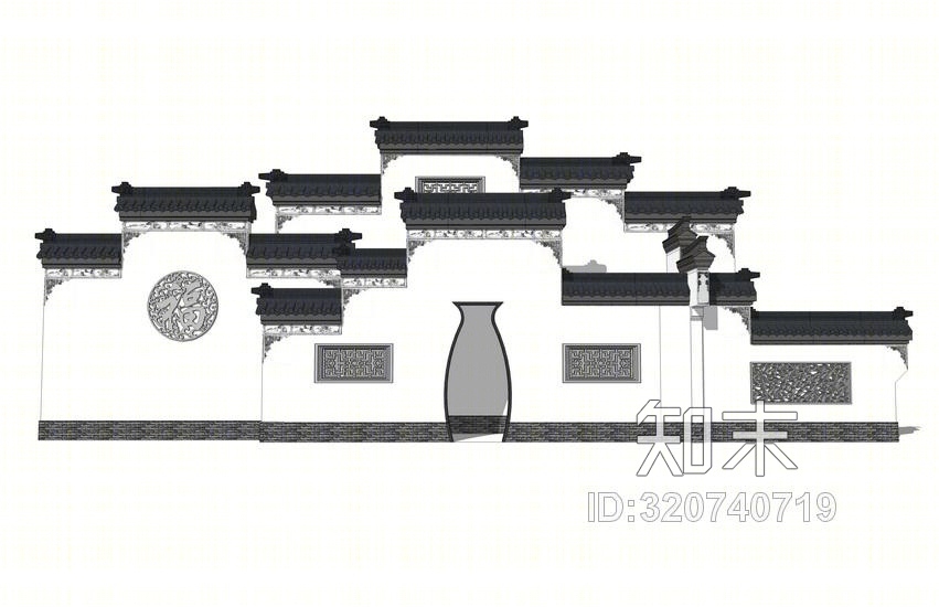 徽派马头墙su模型3d模型下载【id:320740719】