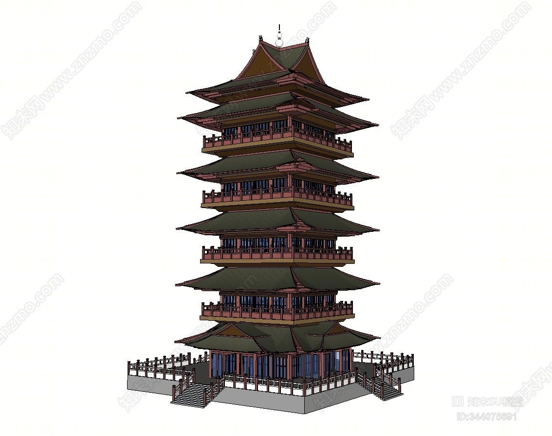 原创中式塔楼 阁楼 古建寺庙su模型下载【id:344075691】