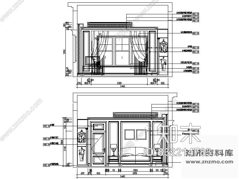 图块/节点欧式卧室立面图cad施工图下载【ID:832214783】