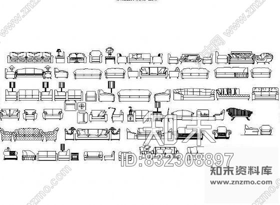 图块/节点沙发立面图块集施工图下载【ID:832308897】