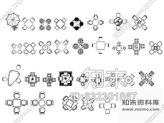 图块/节点四人休闲桌椅平面图块集施工图下载【ID:832301867】