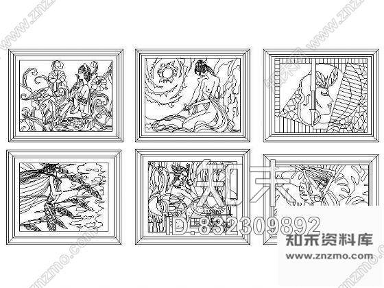 图块/节点六个精美装饰画图块cad施工图下载【ID:832309892】