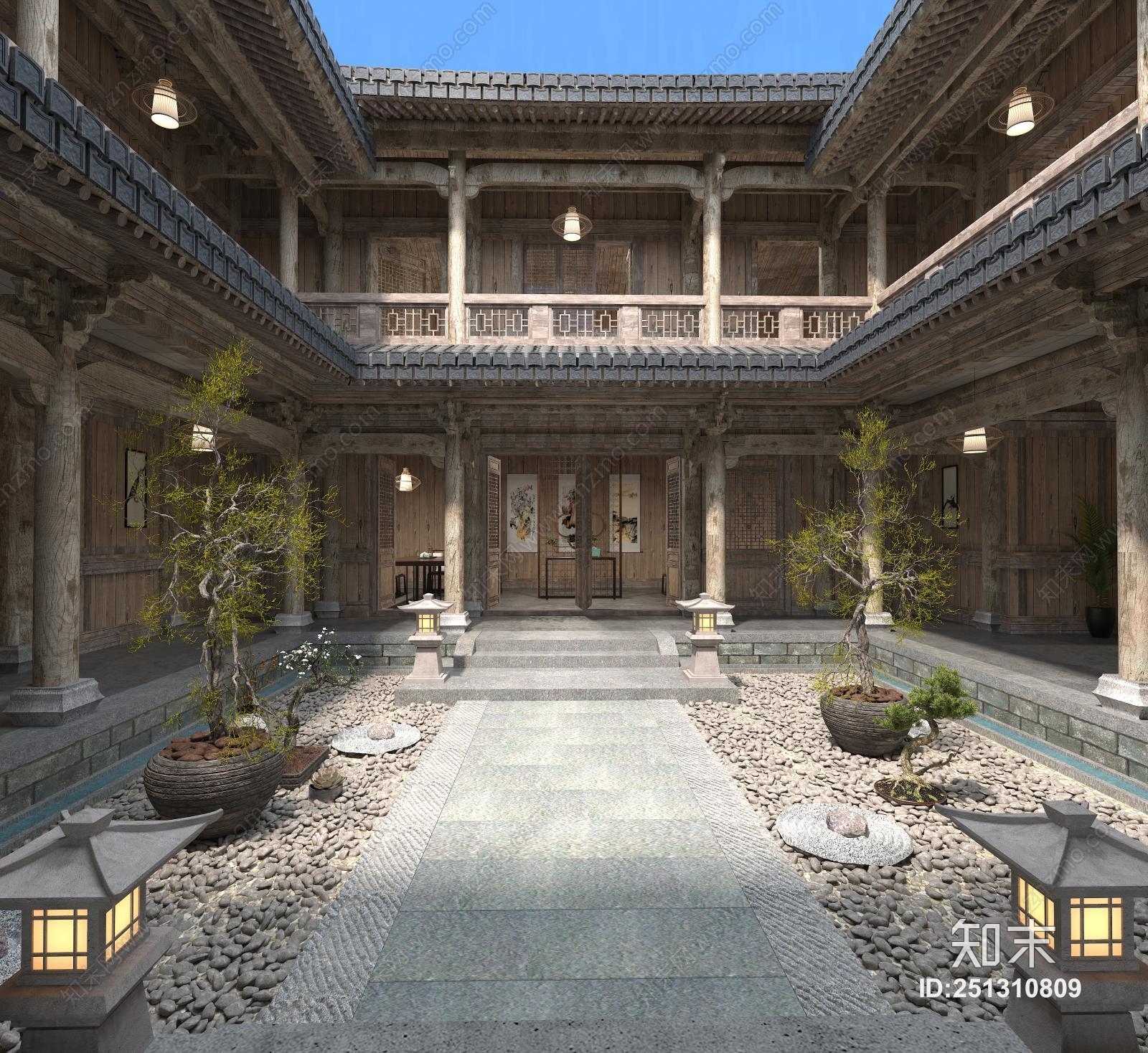 中式古建四合院3d模型下载【id:251310809】