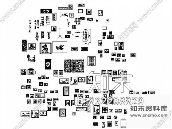 图块/节点全套字画立面CAD图块下载cad施工图下载【ID:832298829】