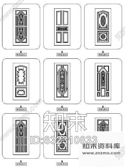 图块/节点精选各式单扇门图块cad施工图下载【ID:832310833】