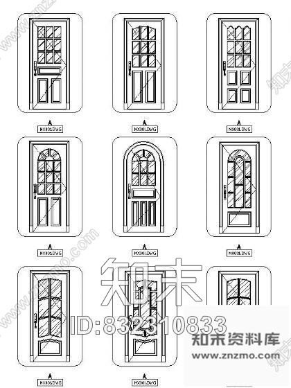图块/节点精选各式单扇门图块cad施工图下载【ID:832310833】