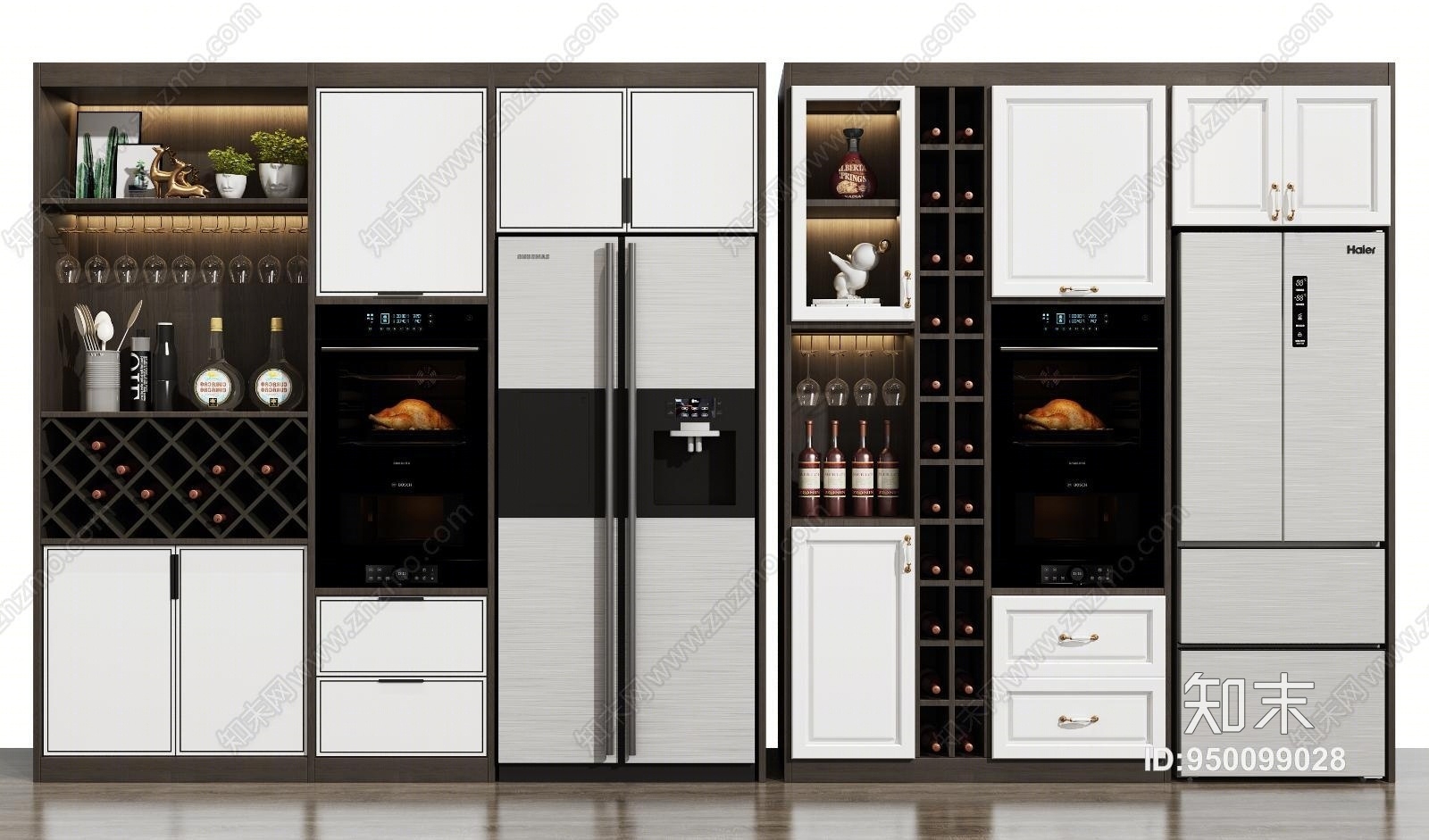 现代酒柜冰箱烤箱组合3d模型下载【id:950099028】
