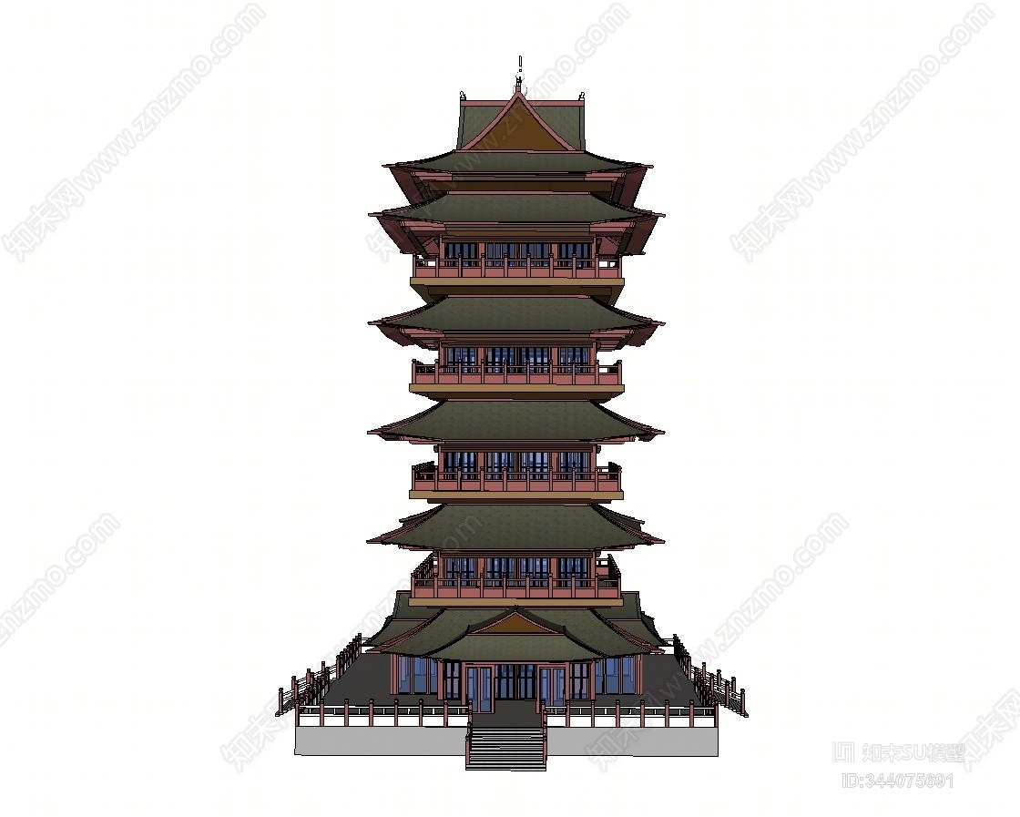 原创中式塔楼 阁楼 古建寺庙su模型下载【id:344075691】