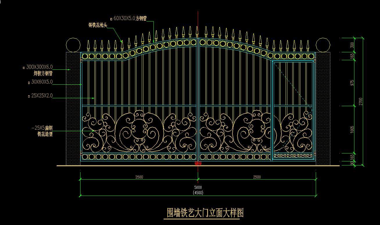 cad图纸标签 cad玻璃大门节点详图 铁艺大门图库施工图下载【id