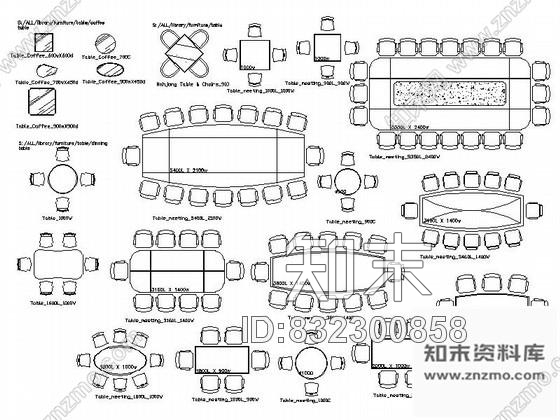 图块/节点办公会议桌CAD图块下载施工图下载【ID:832300858】