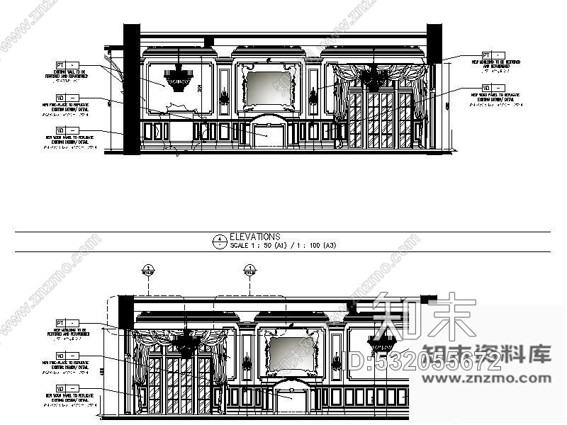 施工图上海某酒店老楼宴会厅改造室内装修图cad施工图下载【ID:532055672】