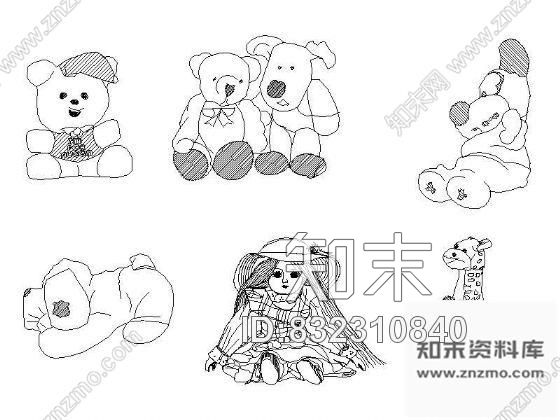 图块/节点布绒玩具图块cad施工图下载【ID:832310840】