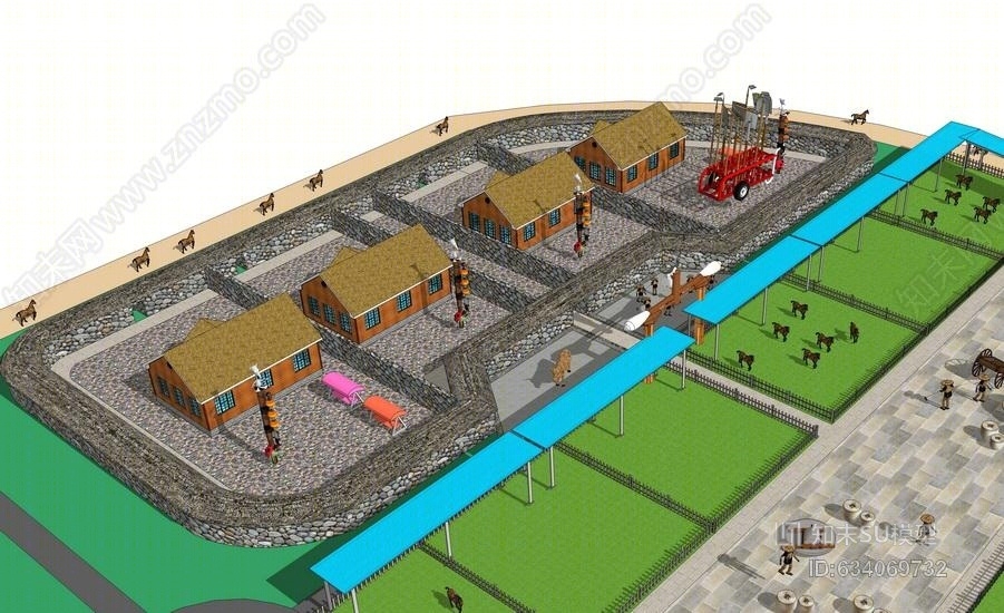 跑马场景观su模型su模型下载