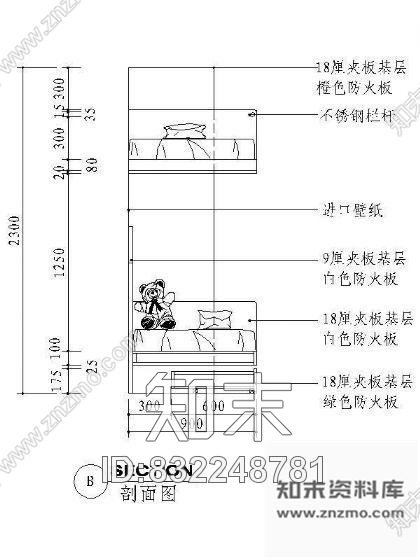 图块/节点儿童床详图cad施工图下载【ID:832248781】