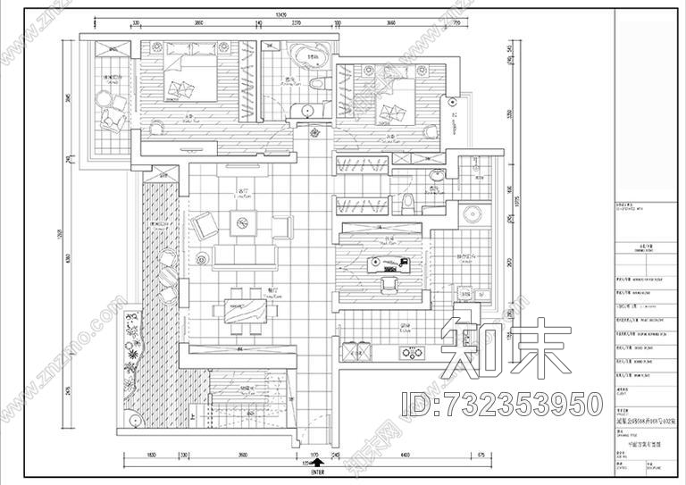 田园(三房)施工图cad施工图下载【ID:732353950】