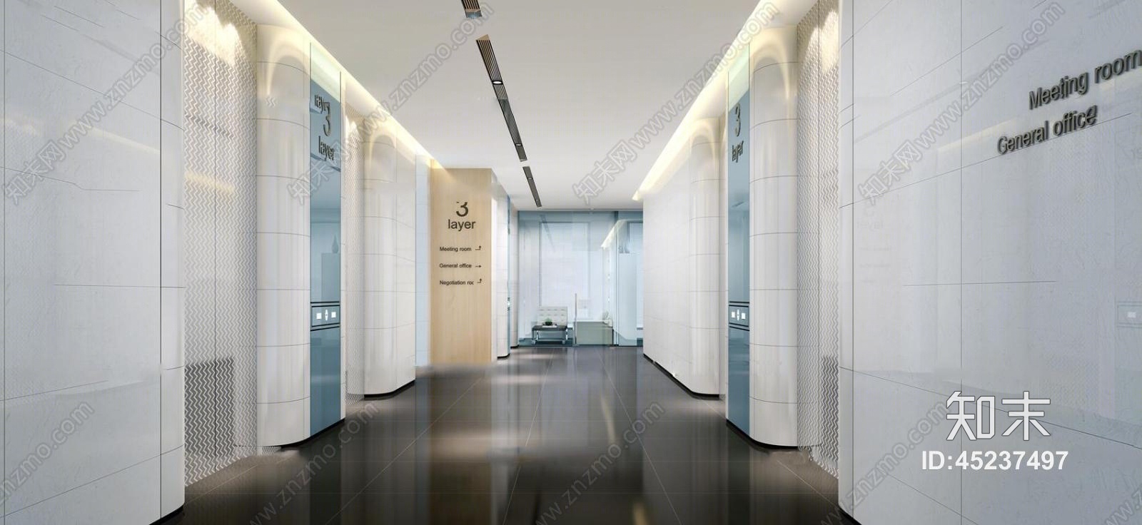 现代电梯厅3d模型下载【id:45237497】