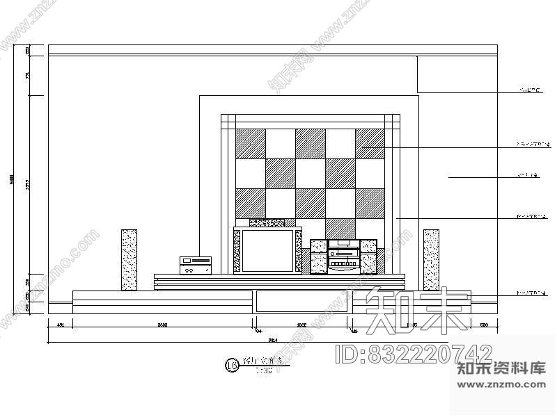 图块/节点24款电视背景墙立面图施工图下载【ID:832220742】