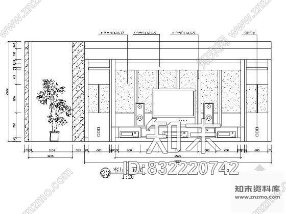 图块/节点24款电视背景墙立面图施工图下载【ID:832220742】