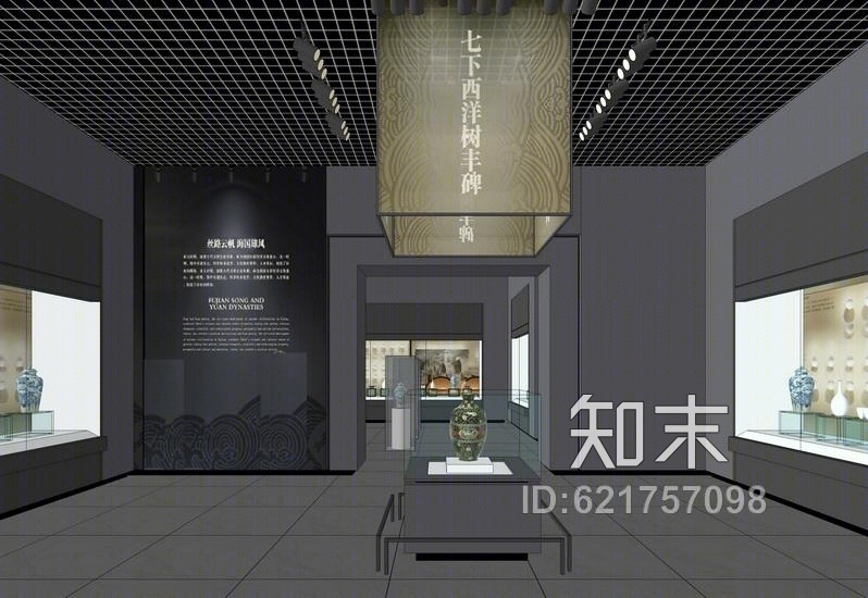 中式博物馆室内设计su模型su模型下载【id:621757098】