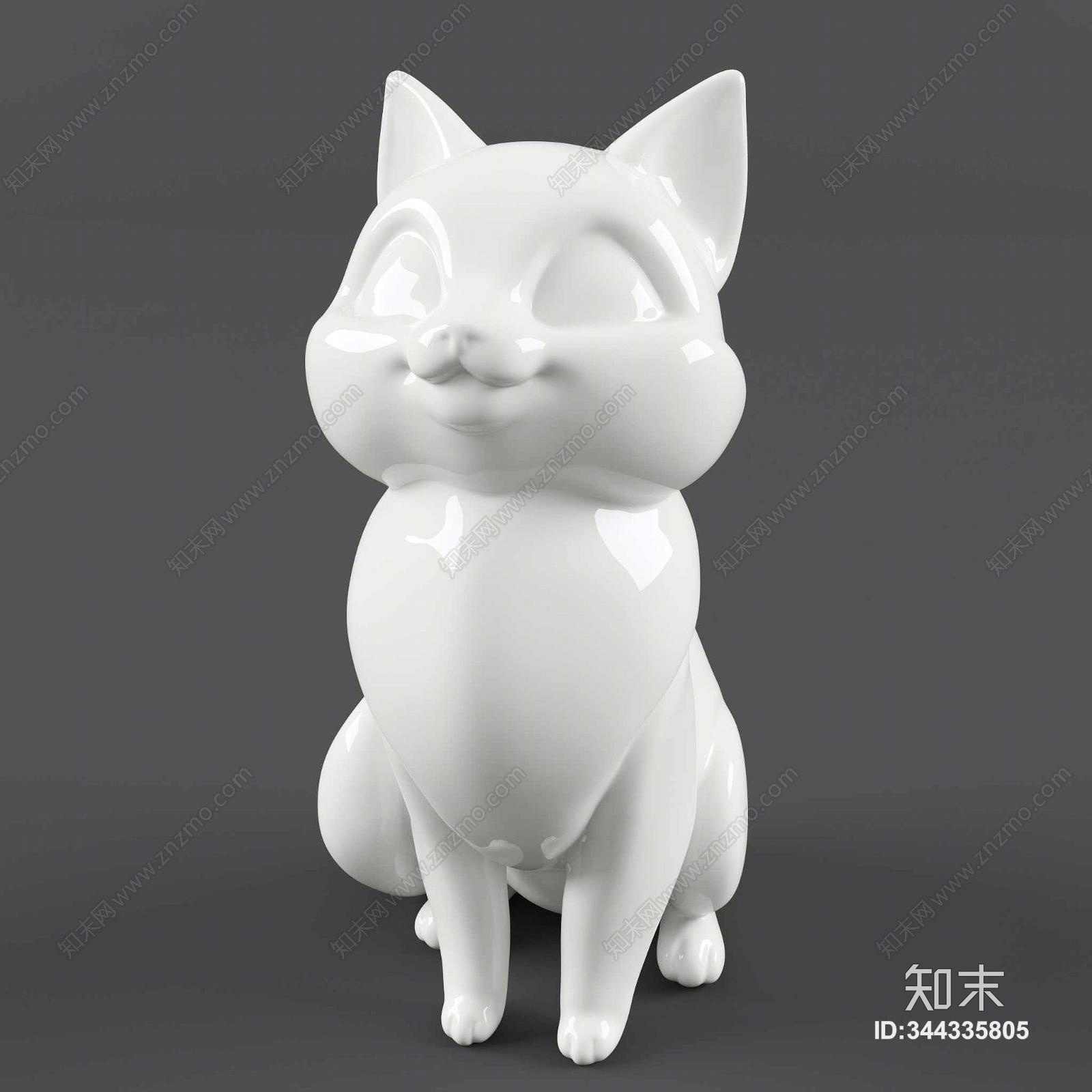 现代可爱陶瓷小猫动物雕塑3d模型下载