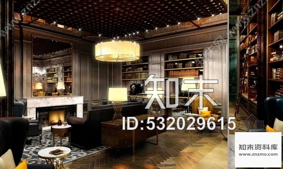 施工图海南奢华型七星级酒店总裁书吧设计施工图含效果cad施工图下载【ID:532029615】