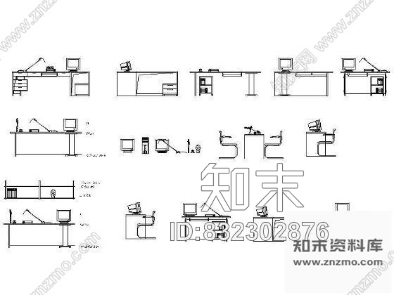 图块/节点多个电脑桌图块cad施工图下载【ID:832302876】