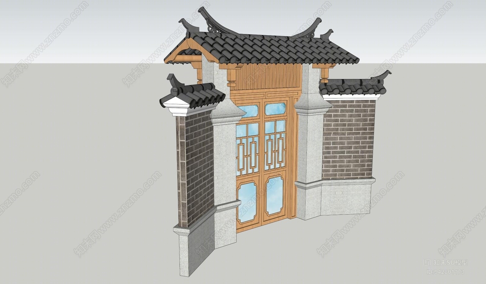 中式大门su模型下载【id:942801173】