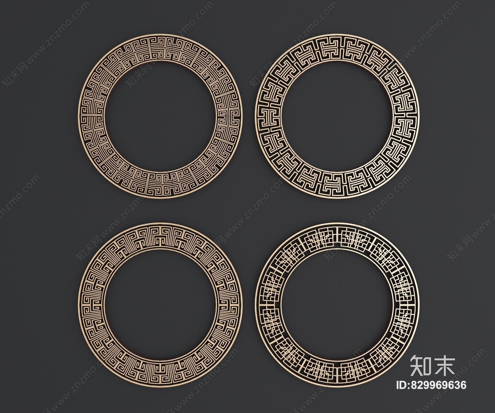 新中式中式圆形花格窗花3d模型下载