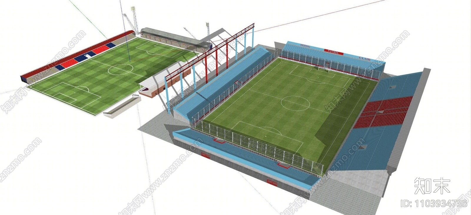 现代户外足球场su模型下载