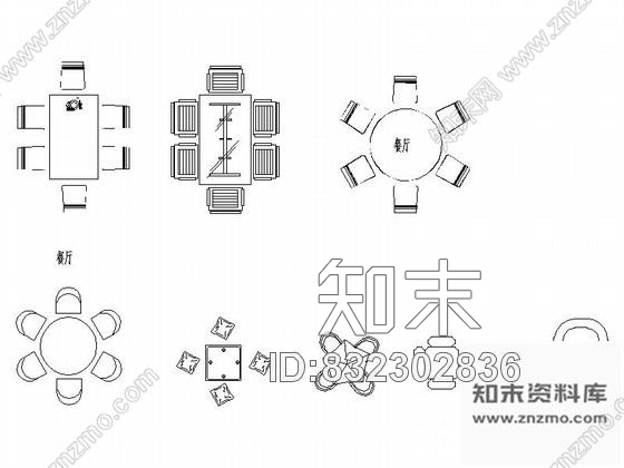 图块/节点现代餐桌CAD图块下载施工图下载【ID:832302836】