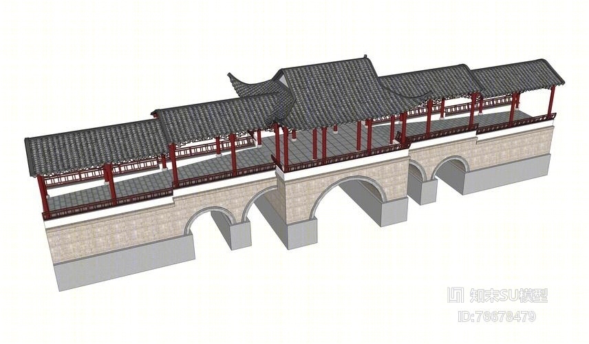 中式桥梁su模型su模型下载