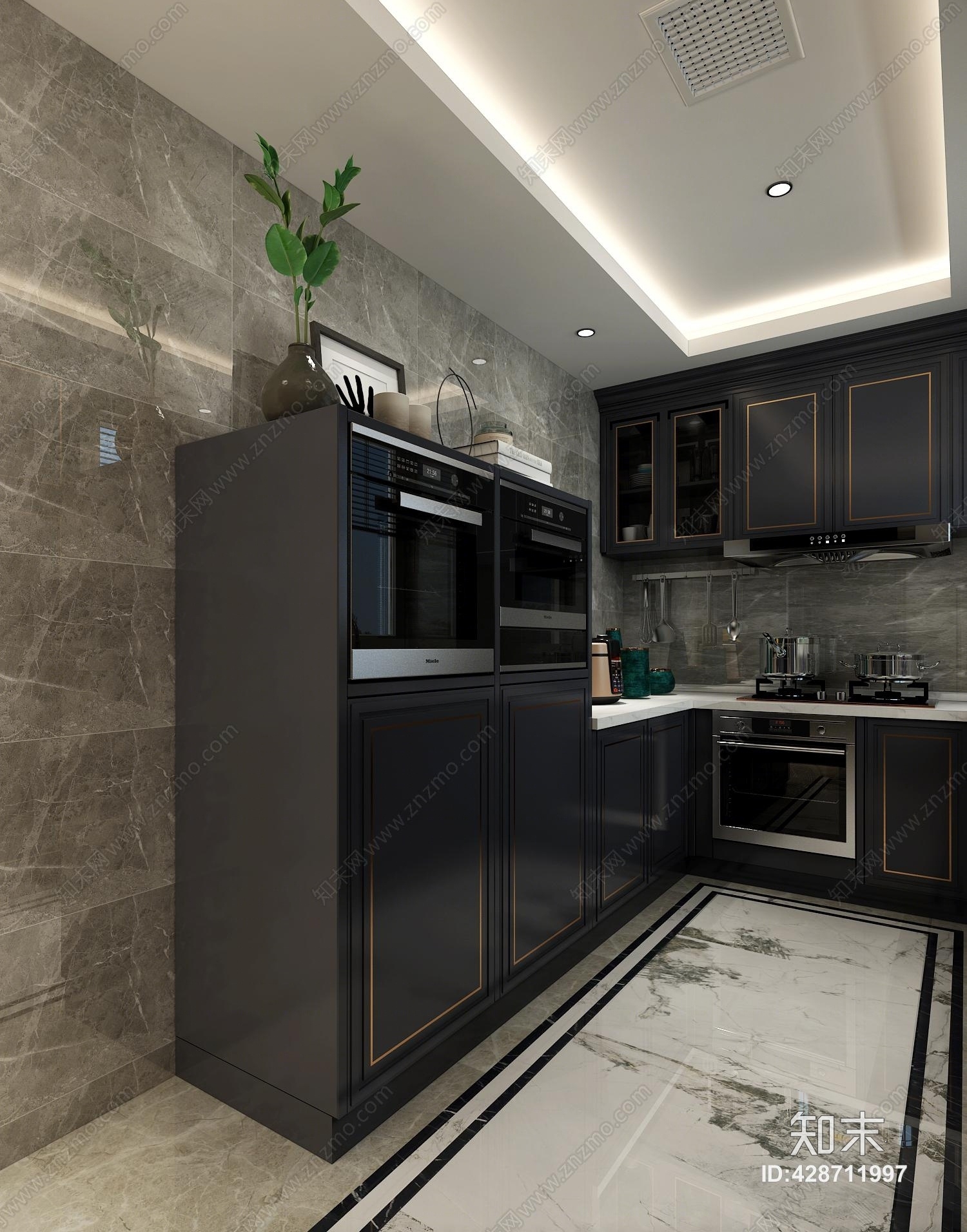 新中式现代新中式轻奢厨房3d模型下载