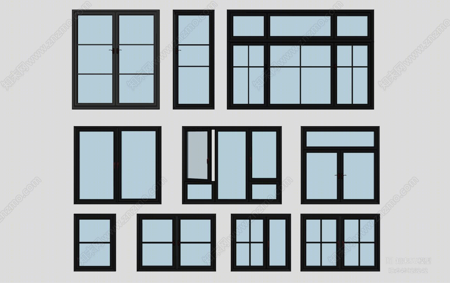 现代风格铝合金窗户su模型下载【id:949028242】