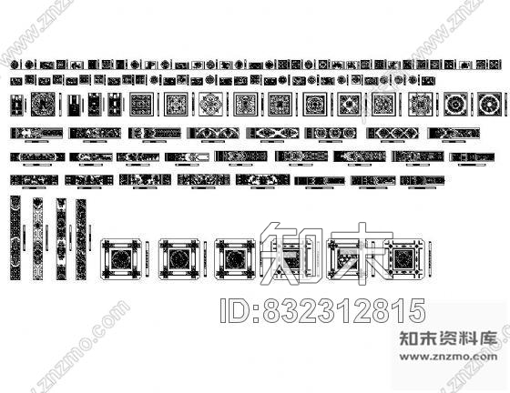 图块/节点古代天花门梁纹案图块集cad施工图下载【ID:832312815】
