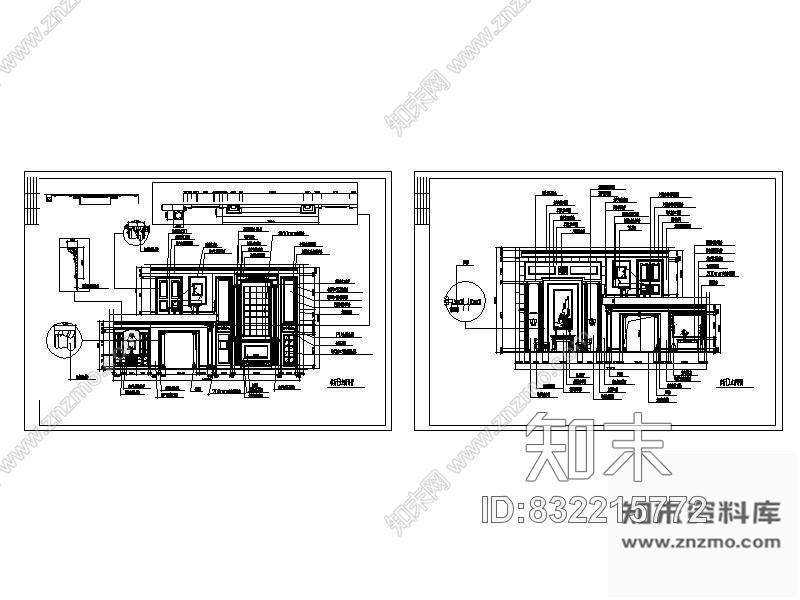 欧式别墅客厅立面cad施工图下载【ID:832215772】