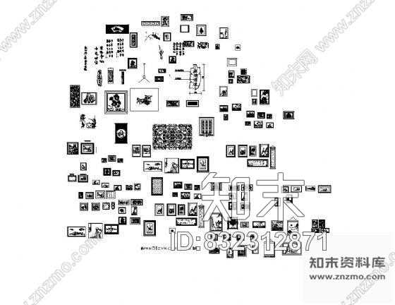 图块/节点装饰字画图块集cad施工图下载【ID:832312871】