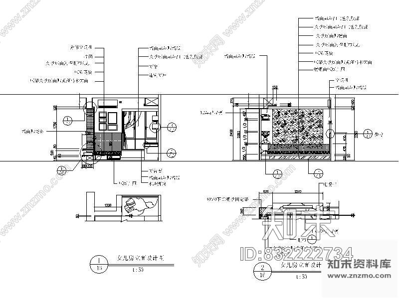 图块/节点女儿房卧室立面图cad施工图下载【ID:832222734】
