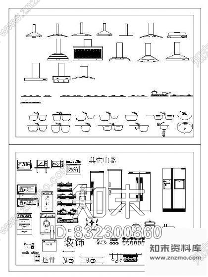 图块/节点实用厨房用品图块集cad施工图下载【ID:832300860】